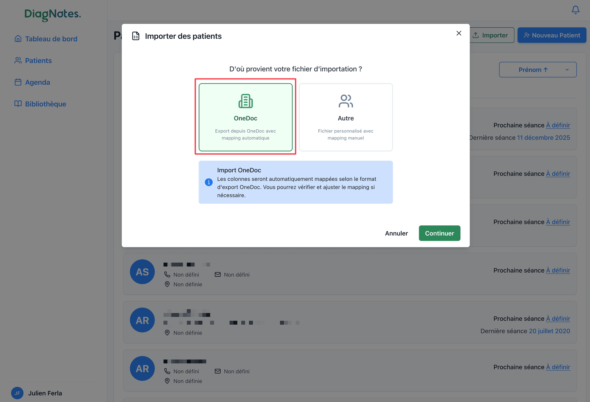 Téléchargement du fichier d’export Télécharger le fichier CSV OneDoc