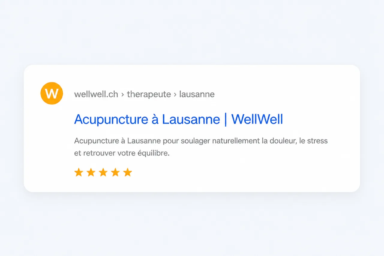 Fiche WellWell mise en avant dans les résultats Google